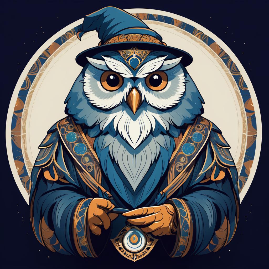 Stylized Character Art of a Wise Owl