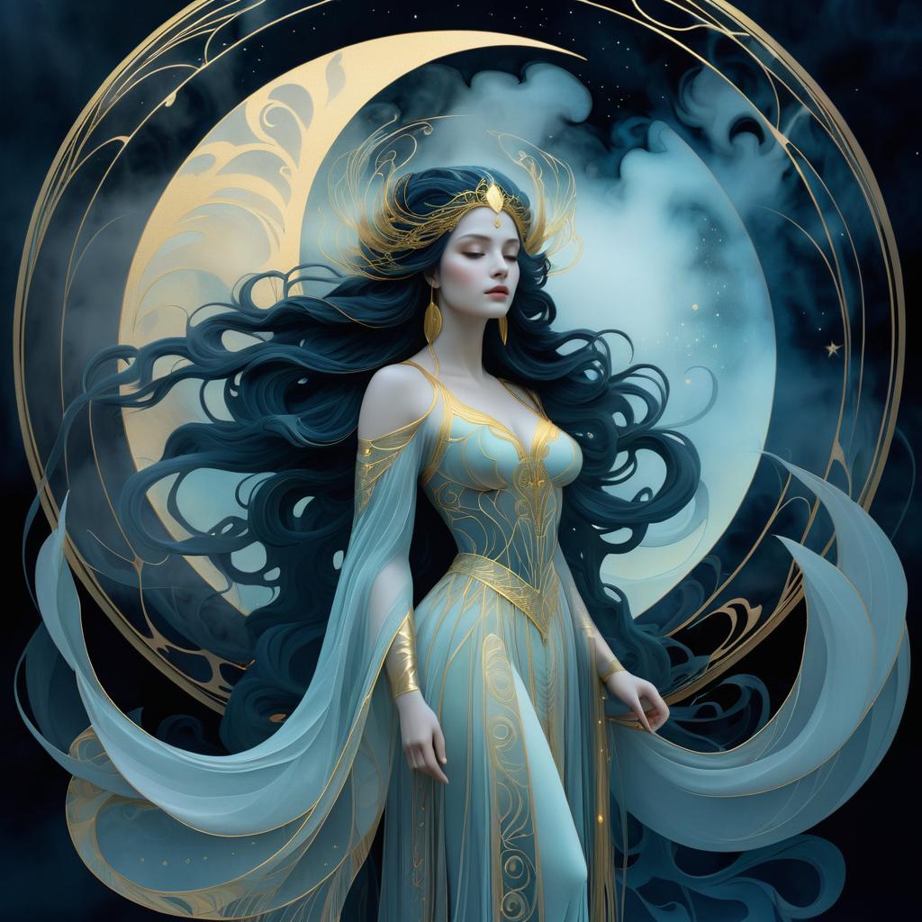 Mystical Moon Goddess in Ethereal Fog