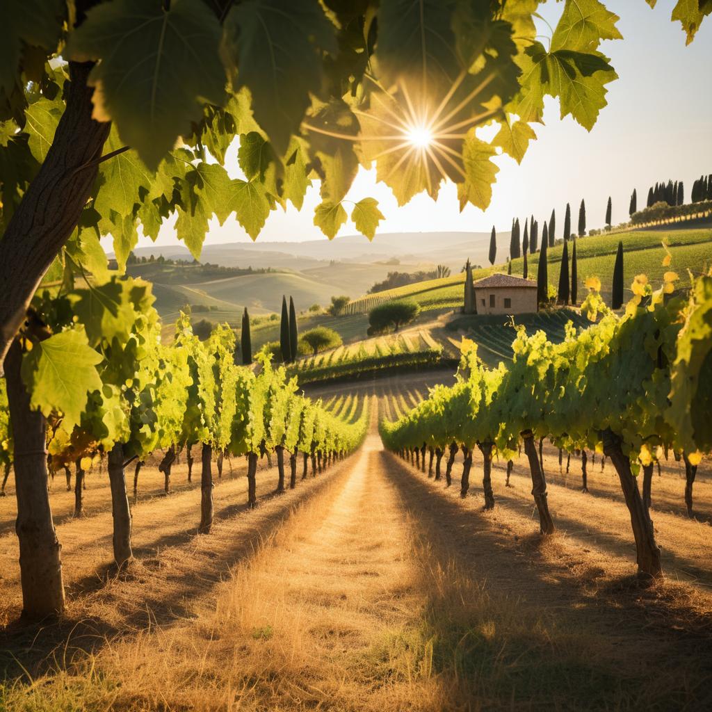 Cinematic Tuscany Vineyard Under Golden Sunlight