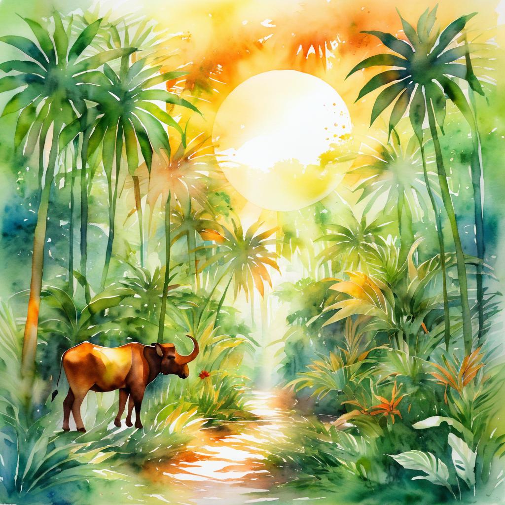 Vibrant Jungle Scene in Watercolor