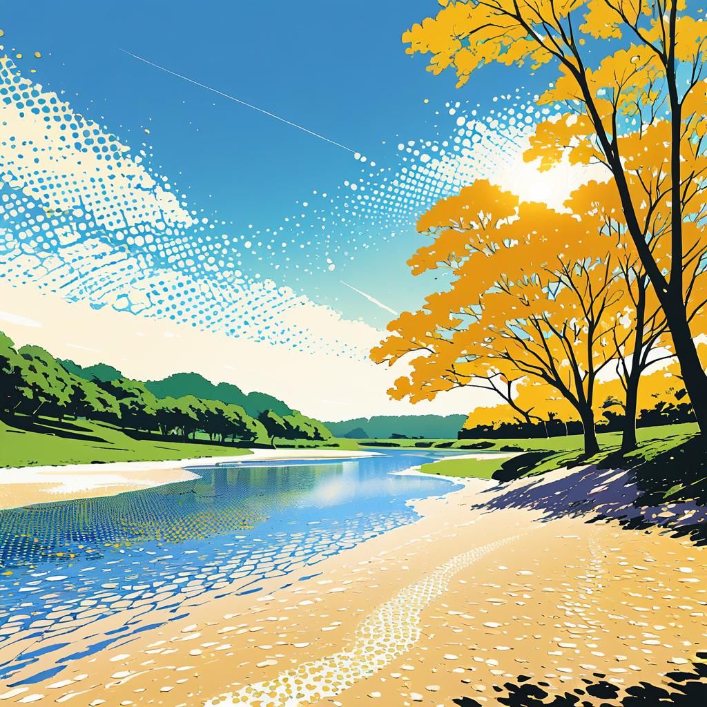 Sunny Riverbend with Comic Halftone Style