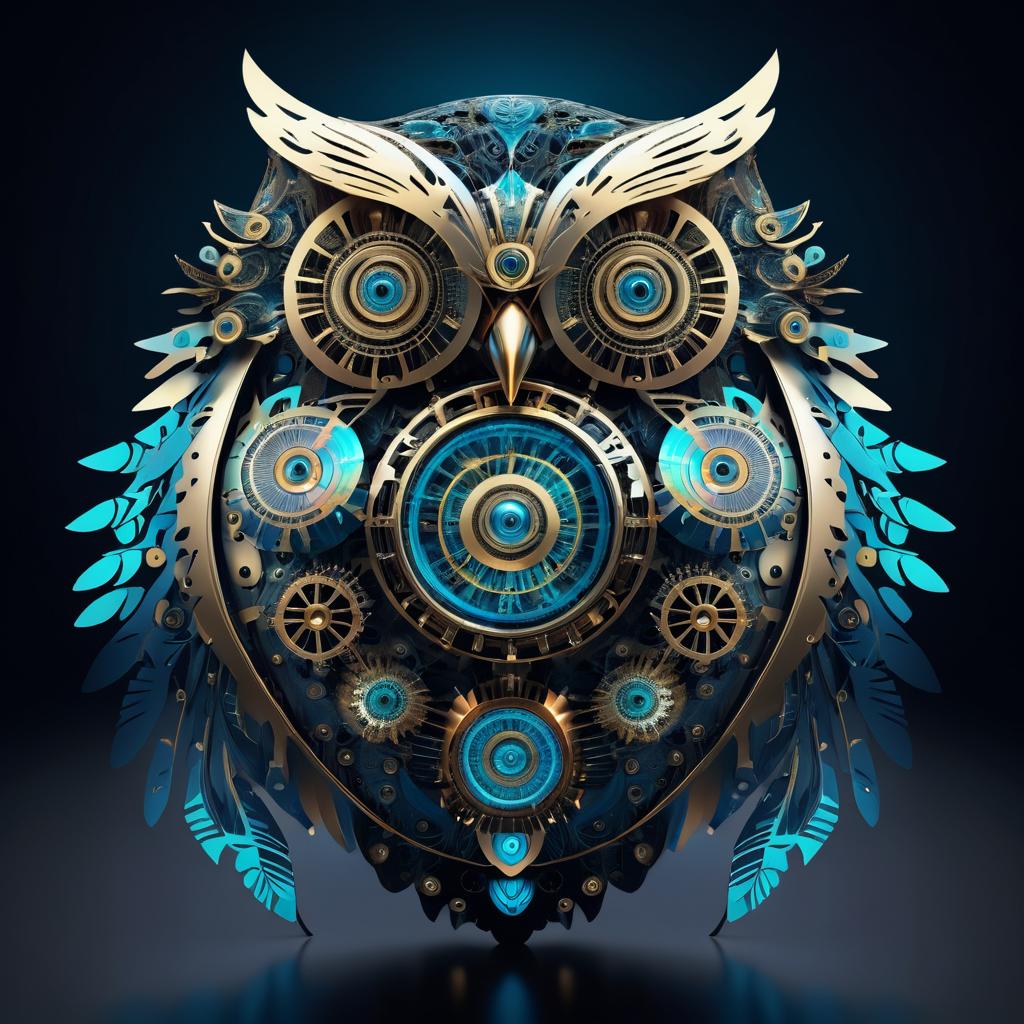 Intricate Futuristic Robotic Owl Design