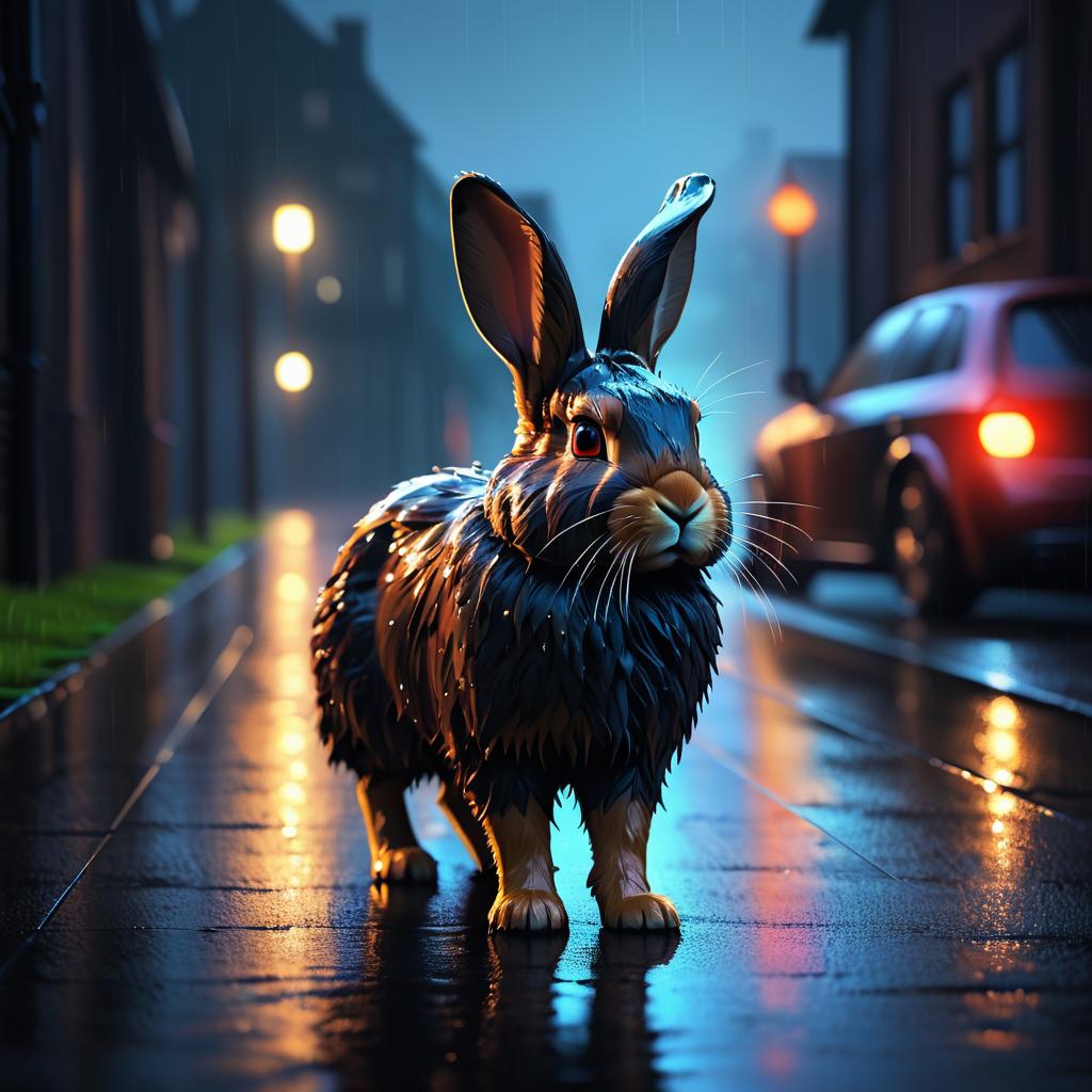 Emotional Lost Rabbit in the Rain