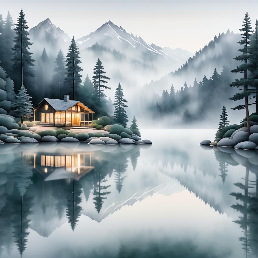 Misty Mountain Morning Serenity Illustration