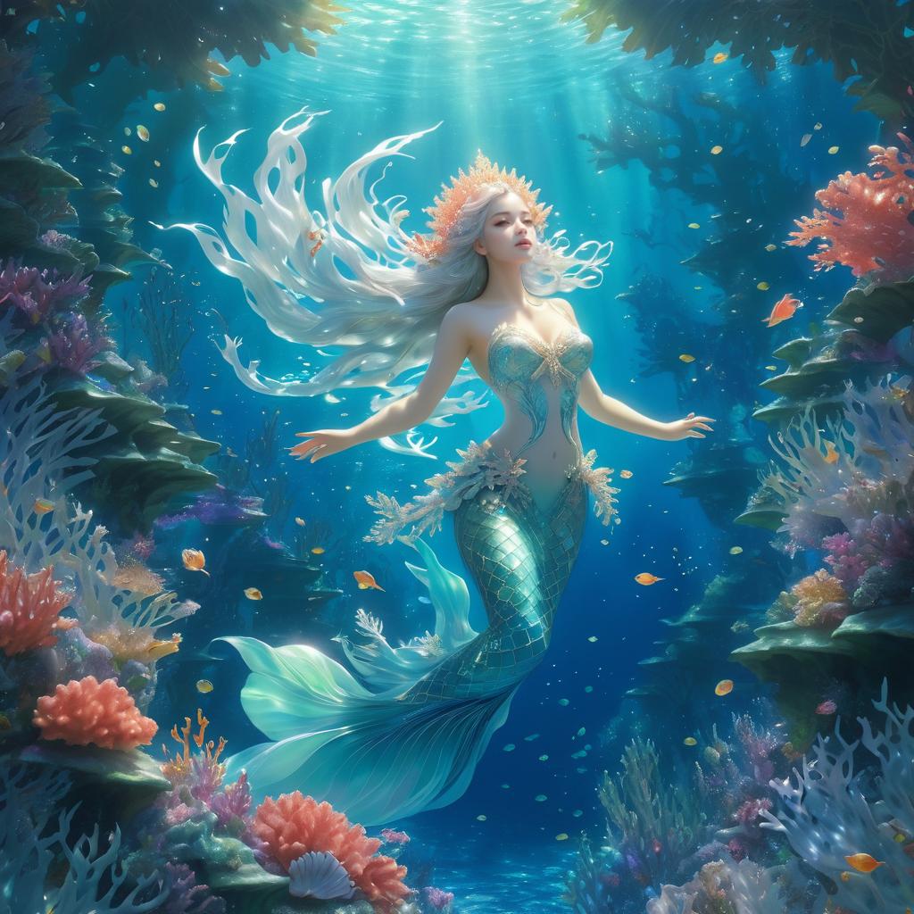 Mystical Mermaid in Dreamy Coral Reef