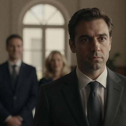 Serious Man in Suit with Smiling Friends