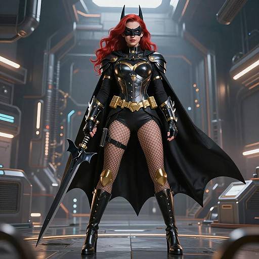 Red-Haired Female Bat-Superhero Artwork
