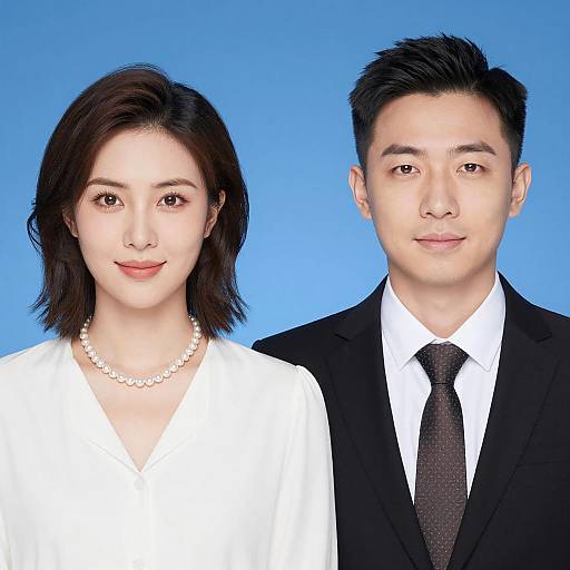Elegant Couple Portrait in Blue Background
