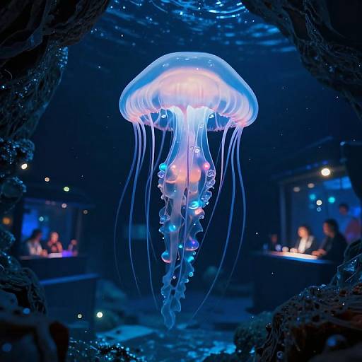 Bioluminescent Jellyfish in Crystal Caves