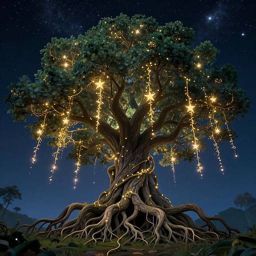 Surreal Colossal Tree with Glowing Vines