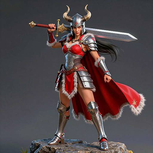 Female Warrior with Sword and Horned Helmet