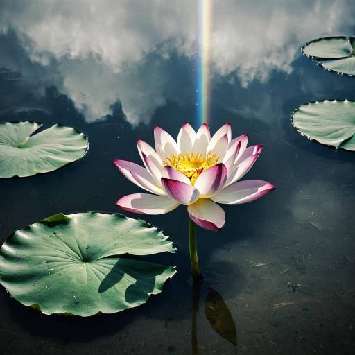 Lotus Flower Blooming with Rainbow Reflection