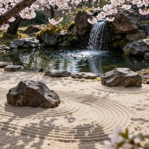 Serene Zen Garden with Waterfall