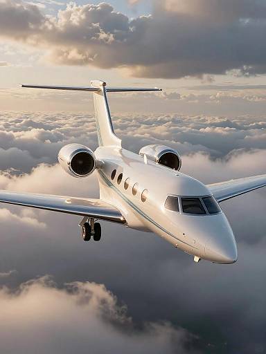 Golden Hour Private Jet Over Clouds