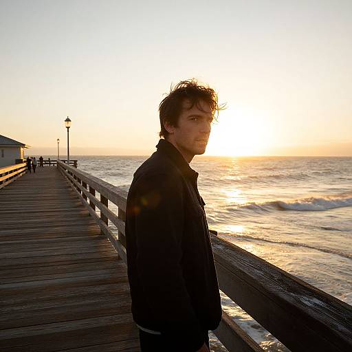 Solitary Man on Golden Oceanside Pier