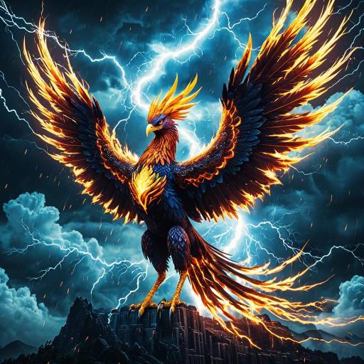 Majestic Lightning Phoenix in Electrified Sky