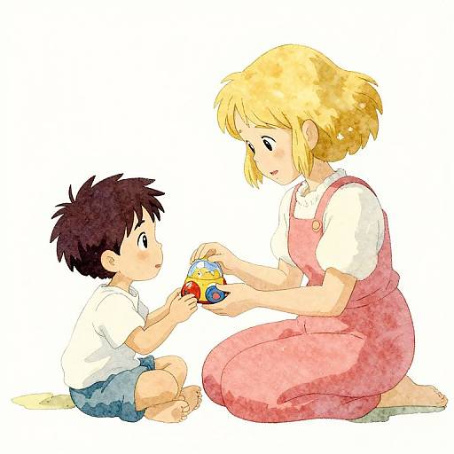 Dreamy Sibling Bond in Watercolor