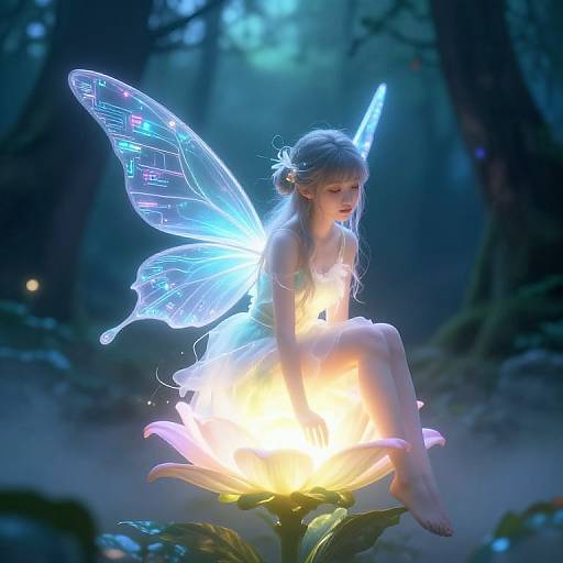 AI Fairy on Glowing Flower