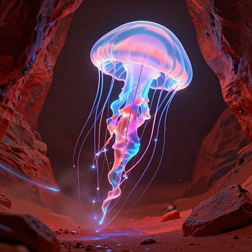 Cyberpunk Glowing Jellyfish on Mars