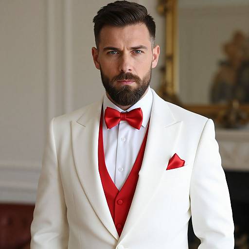 Handsome Man in Formal White Tuxedo