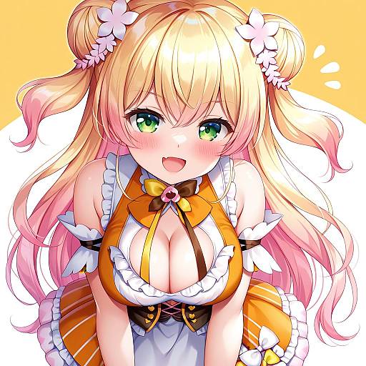 Illustration of Momosuzu nene (1st costume), hololive in the style of Mitsuba choco