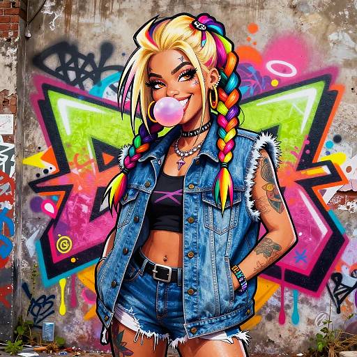 Vibrant Urban Female Character Graffiti Art
