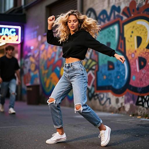 Vibrant Blonde Twerking in Urban Street