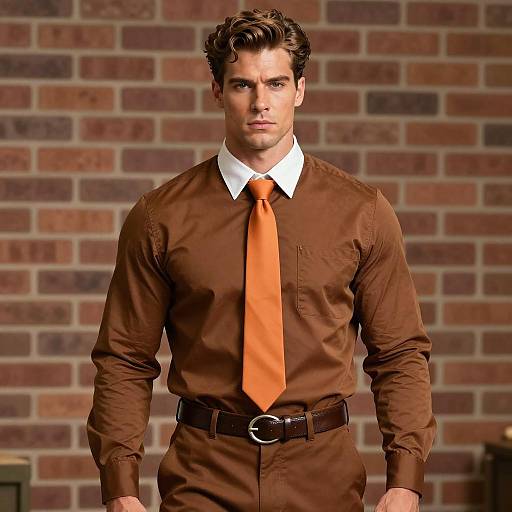 Man in Brown Shirt with Orange Tie