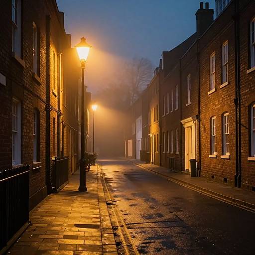 Misty Streetlit Evening Scene