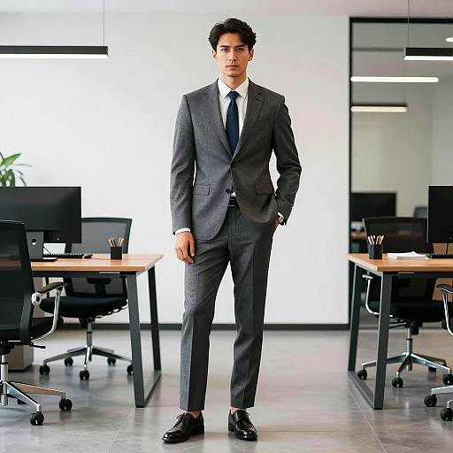 Confident Man in Stylish Gray Suit