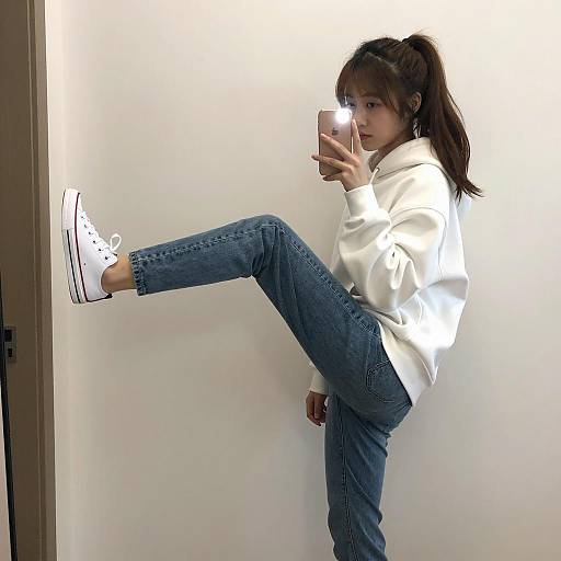 Youthful Mirror Selfie in Casual Wear