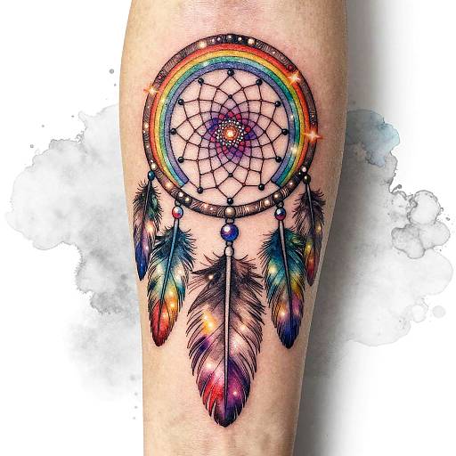Rainbow Dream Catcher Forearm Tattoo
