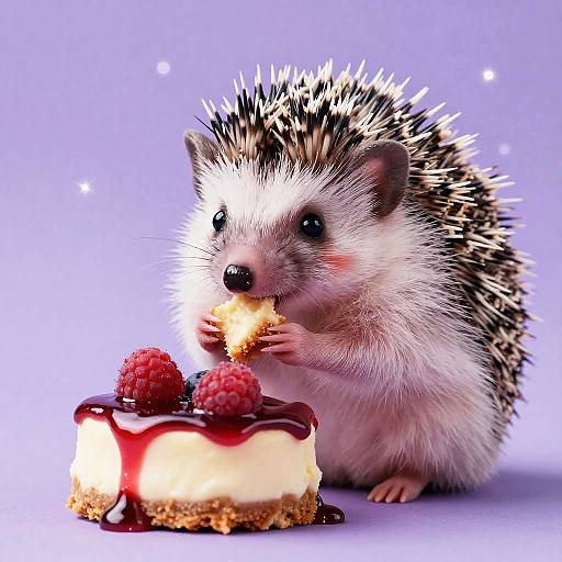 Rosy Cheeked Tiny Hedgehog With Cheesecake