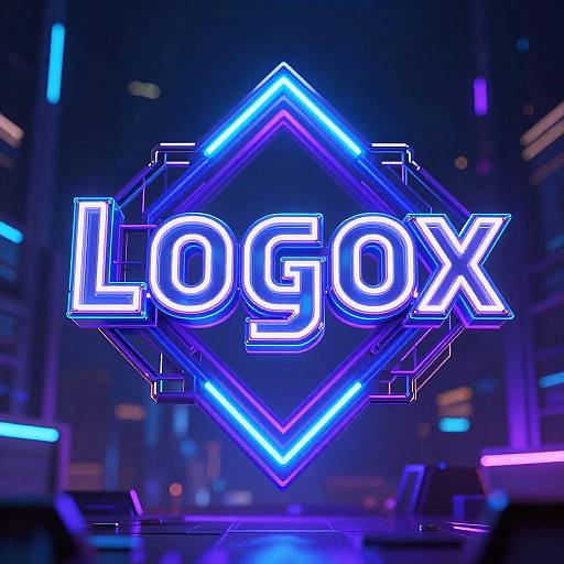Futuristic Neon Logo in Cyberpunk City