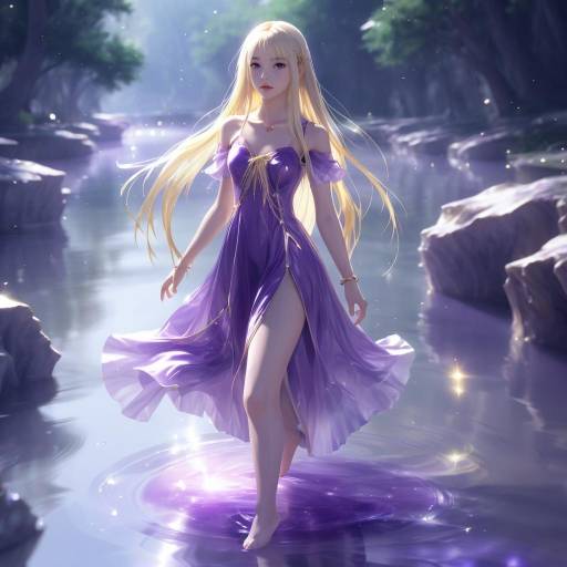 Elegant Anime Girl in a River