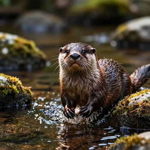 Playful River Otter in Vivid Stream