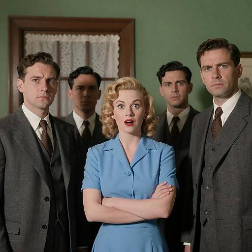 Vintage 1940s Scene with Surprised Woman