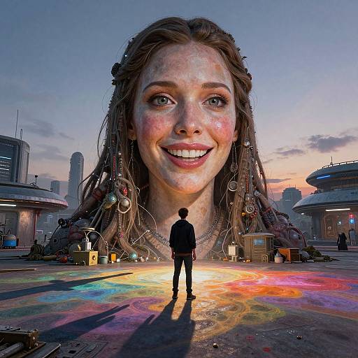 Futuristic Giant Head at Dusk