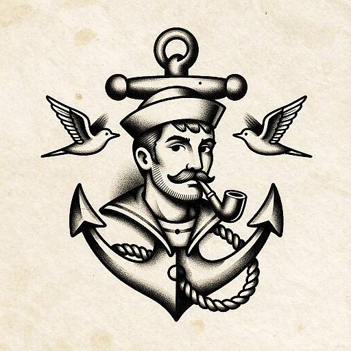 Vintage Sailor Tattoo Flash Illustration
