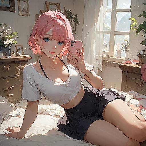 Anime Girl Selfie in Bedroom