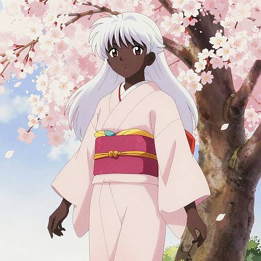 Serene Black Anime Girl in Kimono