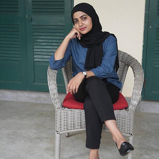 Woman in Black Hijab Sitting Relaxed