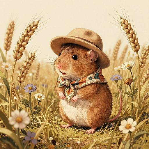 Contented Harvest Mouse in Wheat Field