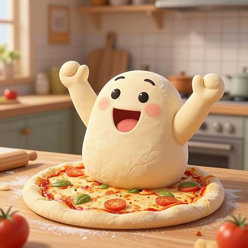 Happy Pizza Dough Cartoon Character