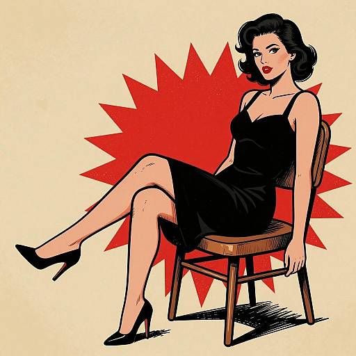 Retro Pop Art Woman in Black Dress