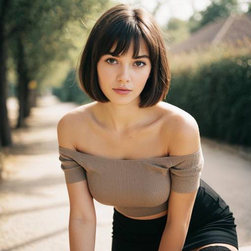 Portrait of young woman with short brunette hair outdoors