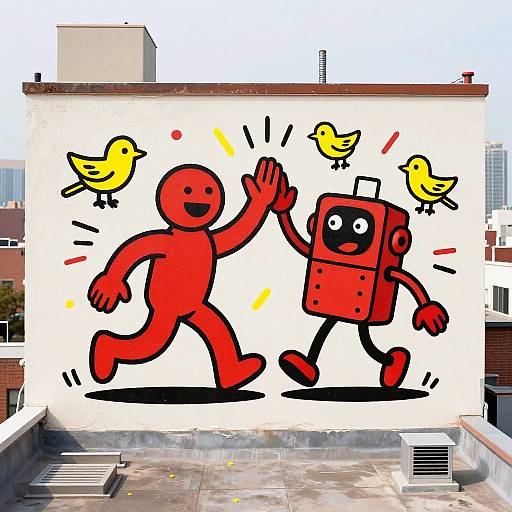 Pop-Art Stick Figures & Robots Celebration