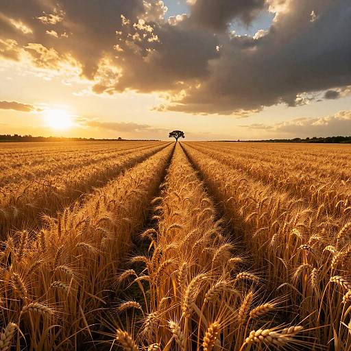 Golden Barley and Wheat Sunset Fields