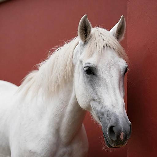 White Horse Peering Behind Red Wall