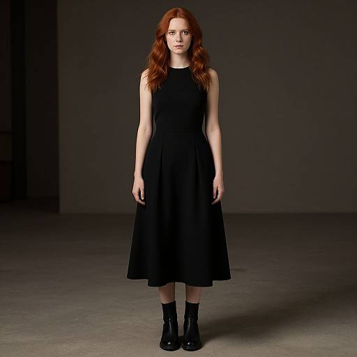 Red-Haired Woman in Black Outfit